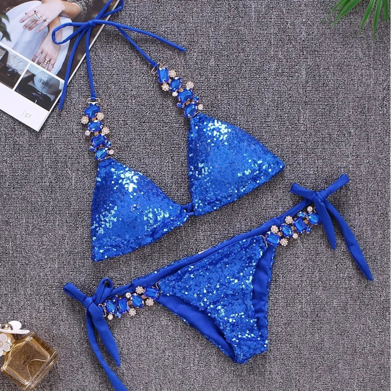 Shiny Sexy Bikinis Swimsuit With Rhinestones Women Swimwear Female Push Up Bikini Beach Swim Wear Bathing Suits Pool Bather 2024