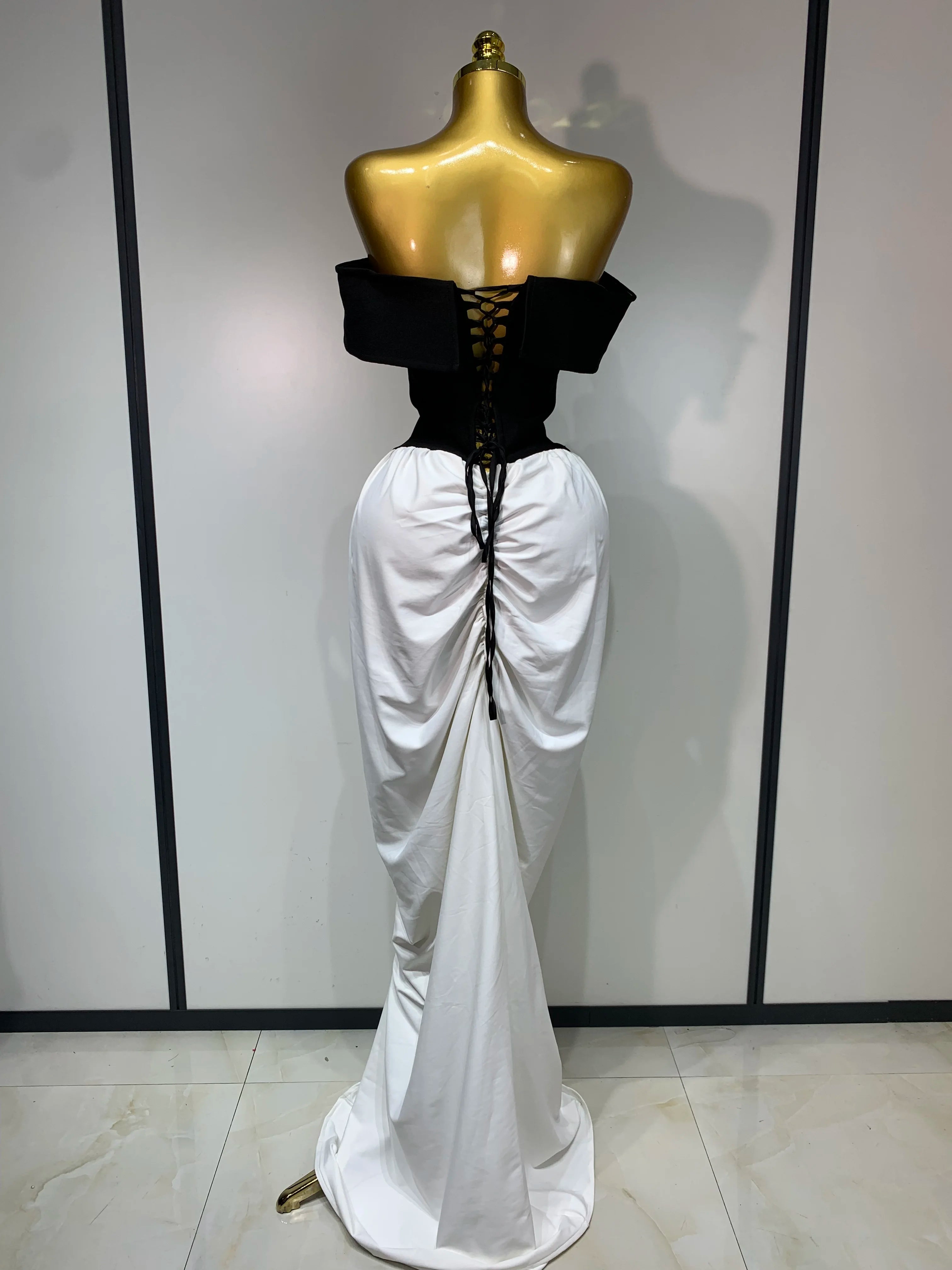 Women Sexy Off Shoulder Black And White Bandage Mermaid Long dress 2025 Formal Evening Party Elegant Luxury Birthday Dress