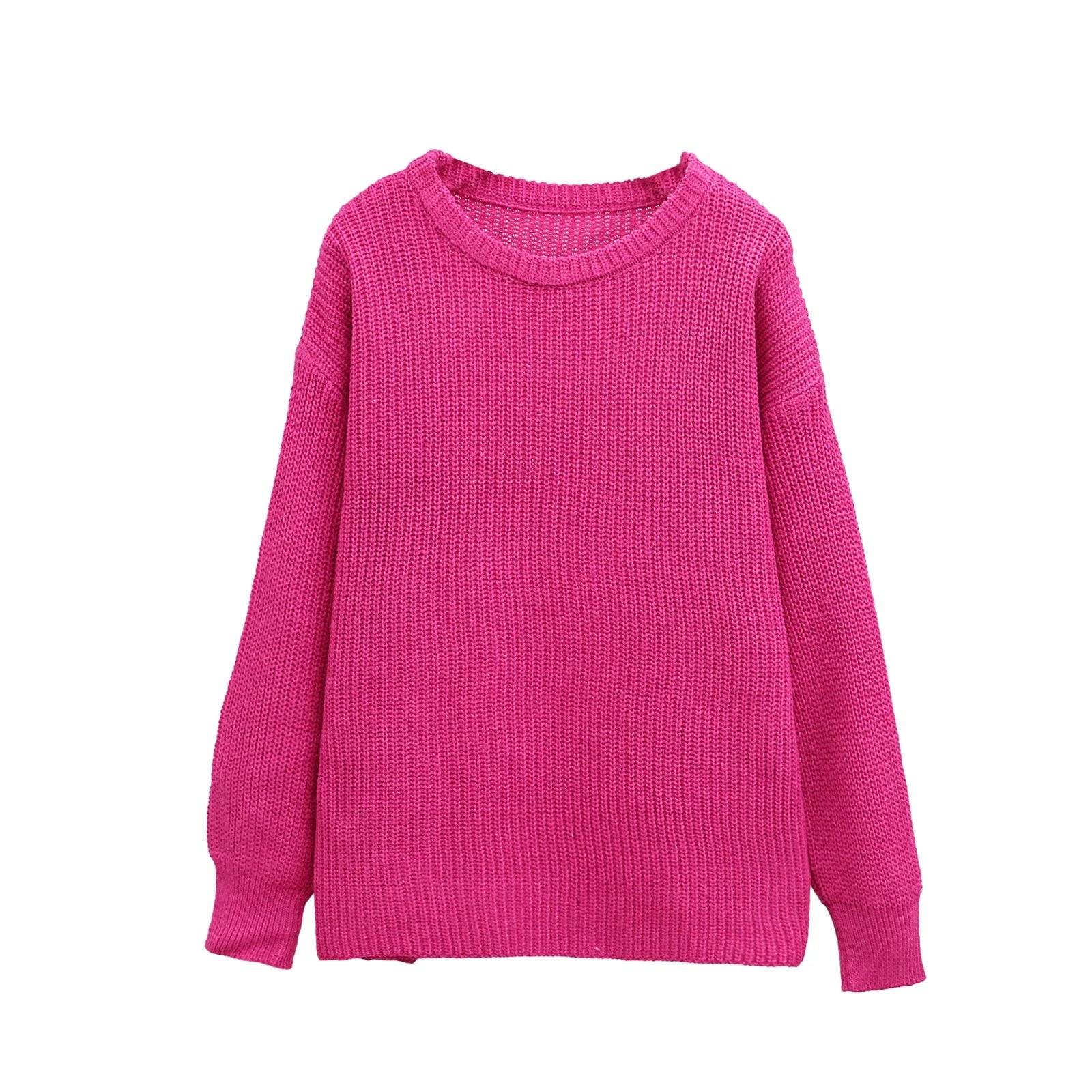 Womens Chunky Cable Knit Sweaters Solid Color Long Sleeve Crewneck Oversized Sweater Pullover Cute Fall Jumper Top Rose Red