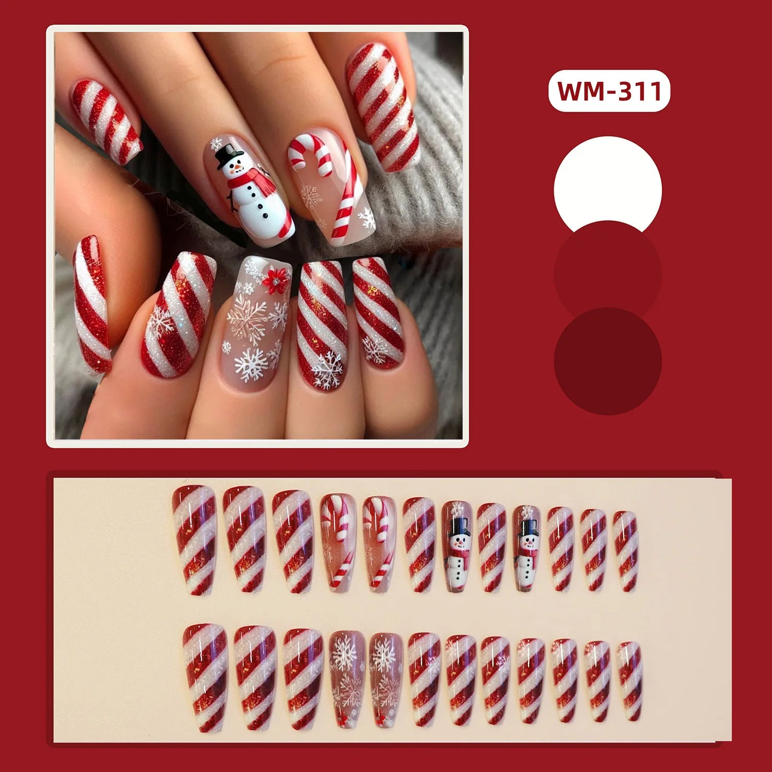 24pcs Cute Santa Claus Press on Nails Christmas Tree Gingerbread Man Fake Nails Sweet Red Almond False Nails New Year Xmas Gift 5