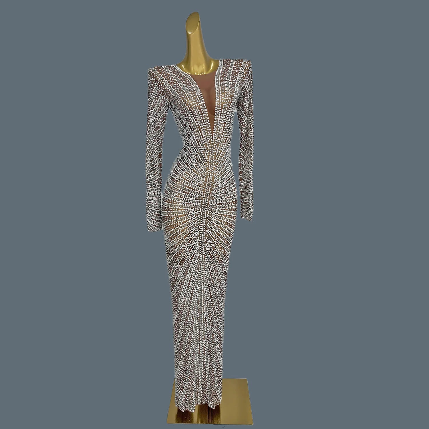 Elegant Birthday Party Short Dress for Women Celebrity Evening Sparkly Rhinestone Prom Gowns Luxury Long Sleeve Dress Tanhuang Long Style Dress