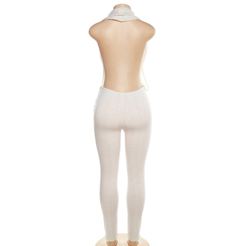 Sexy Low Collar Hanging Neck Sleeveless Slim Fit High Waist Jumpsuits Women Summer 2024 Casual Backless Solid Crumpled Overalls