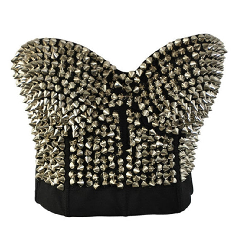 Sexy Bra Women Fashion Spike Stud Rivet Bra Gold Silver Lingerie Punk Party Wear Clubwear push up Bra for women Silver