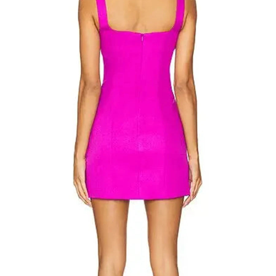 Rose Slimming Spliced 3D Flower Mini Elegant Dresses for Women Square Neck Sleeveless Dress Female Fashion Clothing