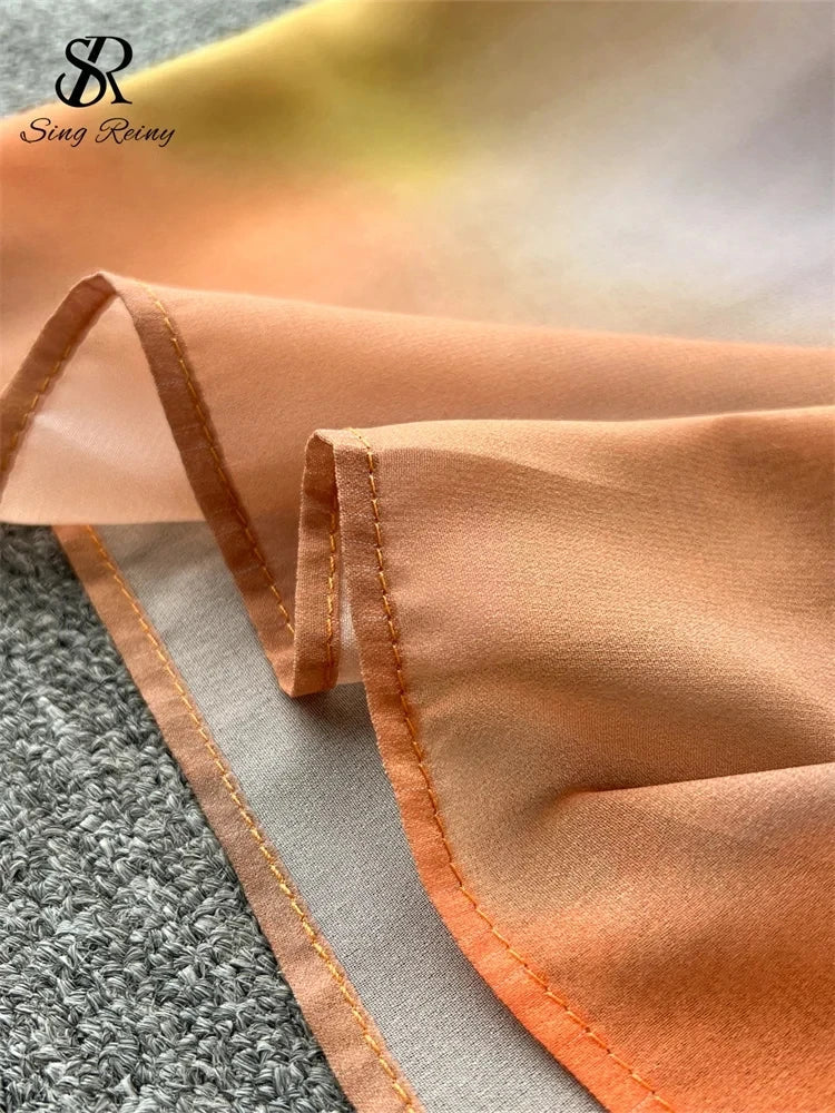 SINGREINY Holiday Suits Strapless Halter Strapless Top+Zipper Tie Dye Skirt Female Fashion Sexy Two Pieces Suit