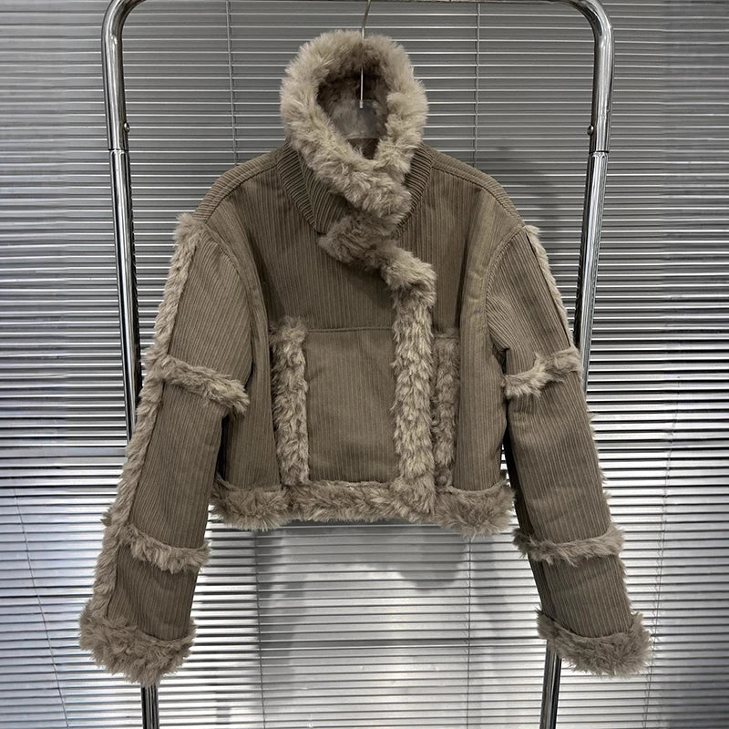 Autumn Winter New Style Corduroy Lapel Loose Fur Coat For Women Patchwork High Waist Shorts Skirt Female 11A07636 coat one size