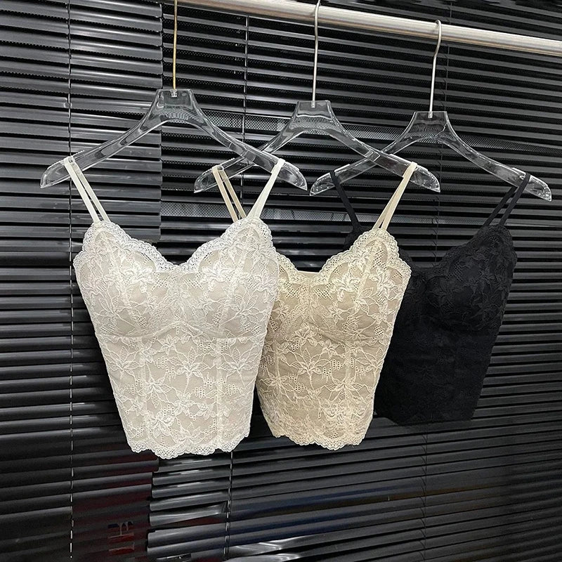Autumn Winter New Fashion Lace Padded Integrated Camisole For Women Slim Fit Backless Inner Layer Base Vest 11A07887