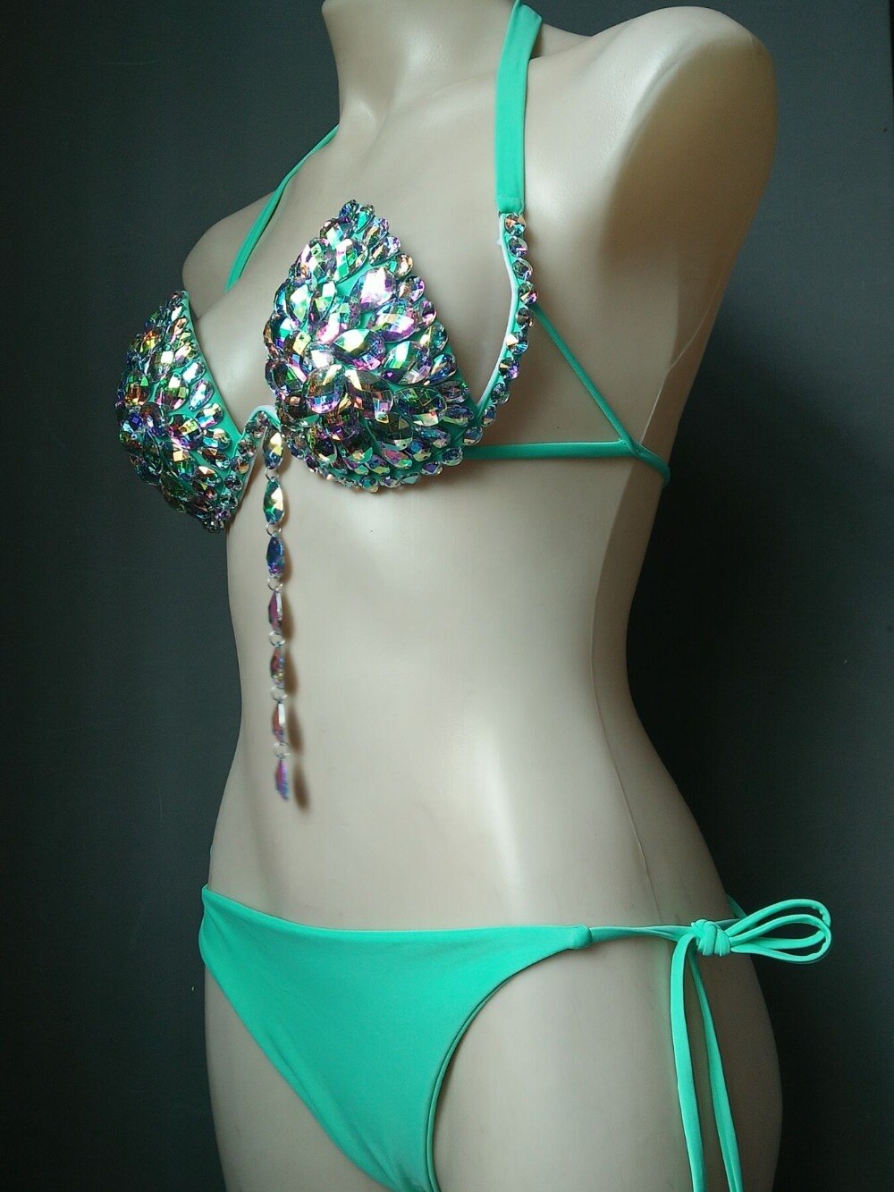 Sexy Gathered Crystal Diamond Bikini Luxury Rhinestone Women's Swimsuit Push Up Halter Straps Triangle Bathing Suit