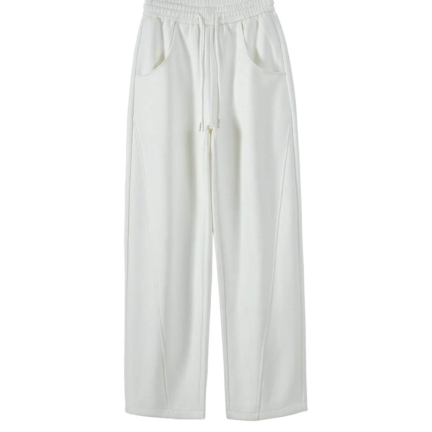 Leisure sanitary pants, feminine temperament, versatile for commuting, fashionable elastic waist pocket, straight tube Ivory