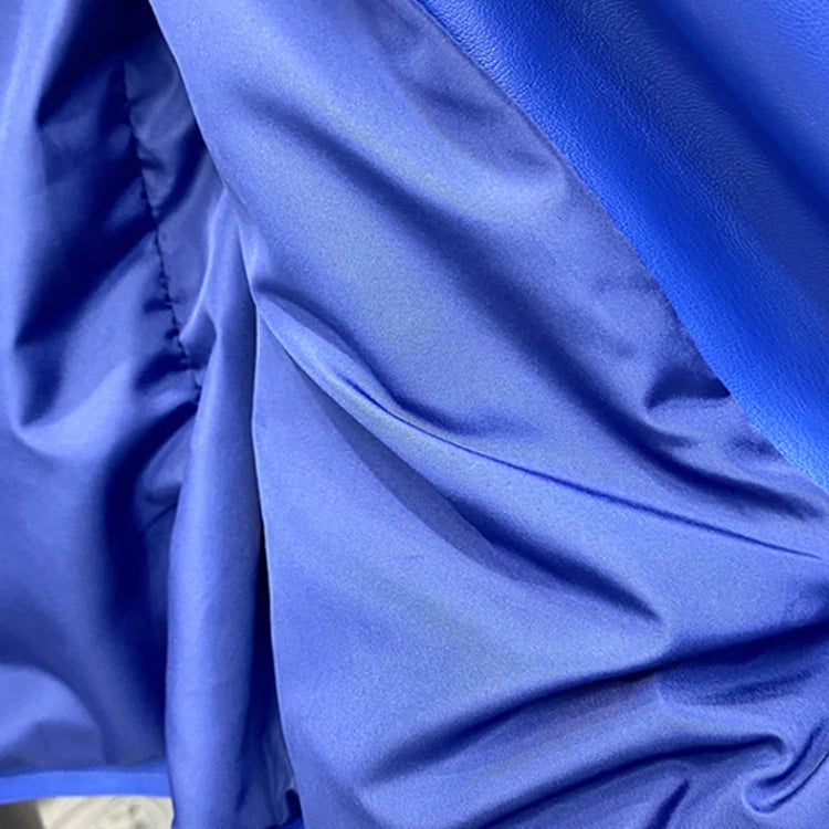 Spring Autumn Short Blue Soft Pu Leather Biker Jacket Women Zipper Long Sleeve Belt Cool Luxury Designer Clothes 2022