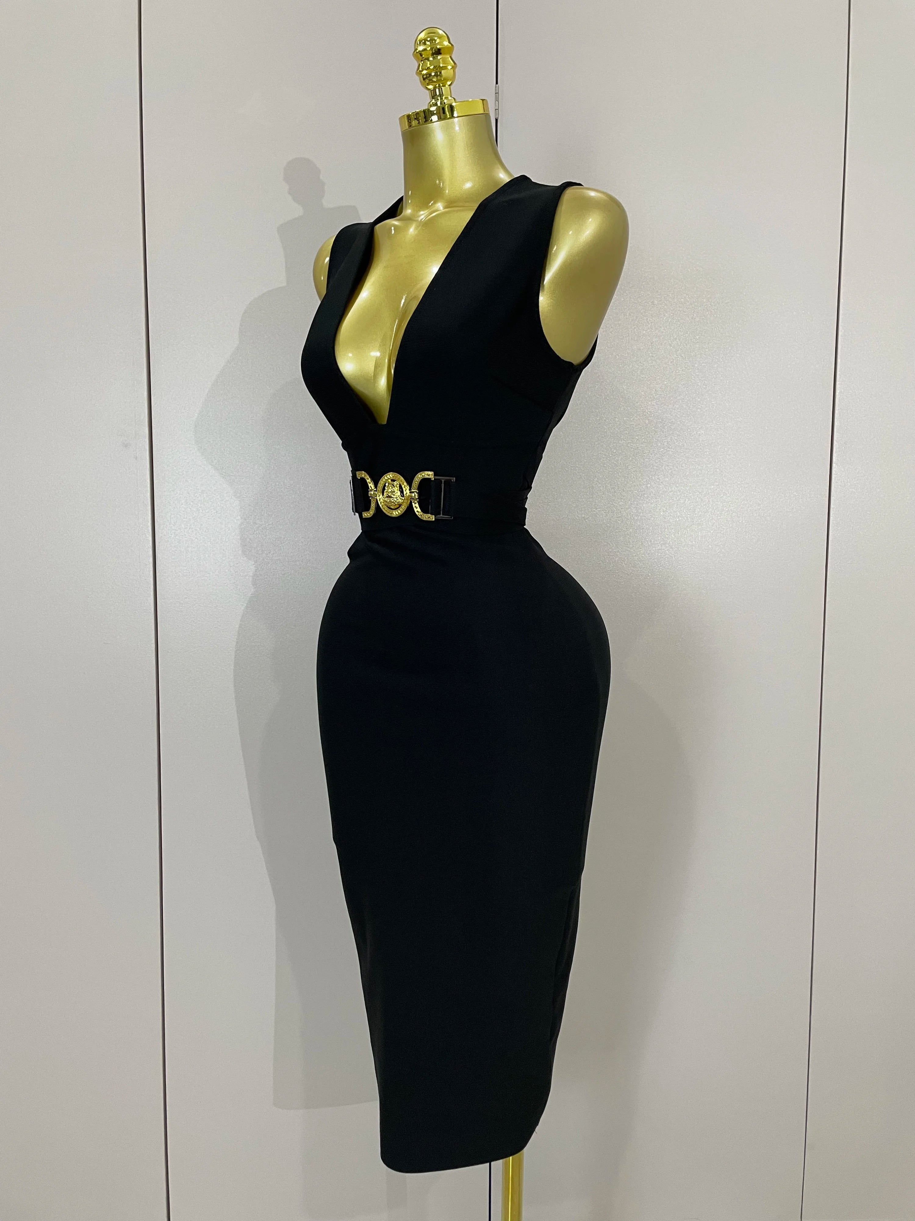 Women Elegance Sexy V-Neck Sleeveless Bodycon Bandage Dress Nightclub Party Evening Dress High Quality Luxury Birthday Dresses