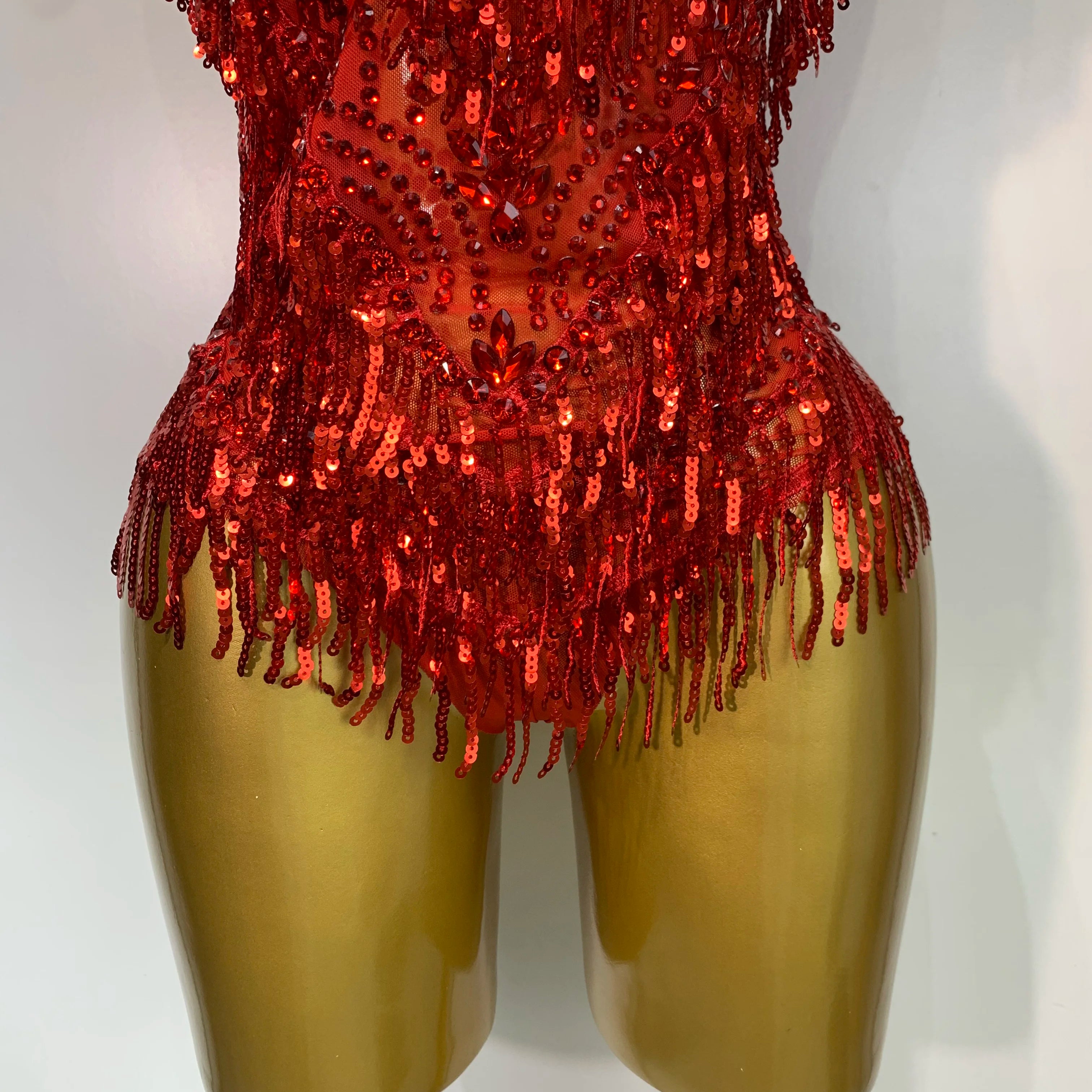 Sparkly Rhinestone Tassel Sexy Backless Mesh Bodysuit Women Luxury Birthday Party Nightclub Bar Dencer Stage performance Costume