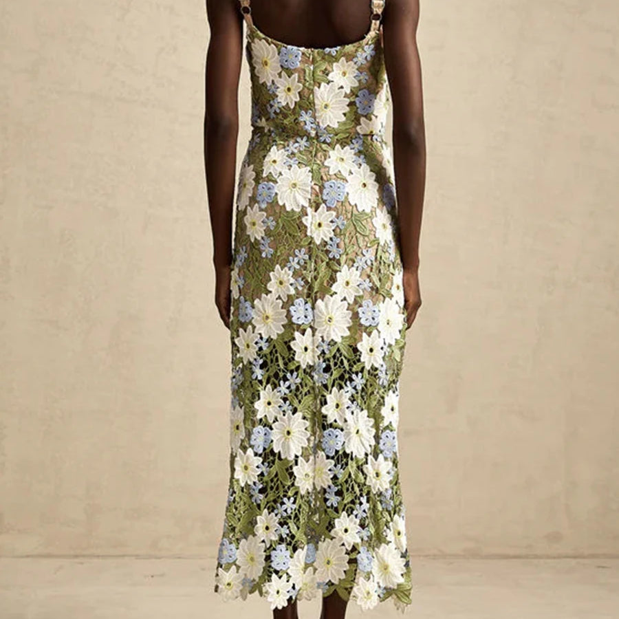 Colorblock Slimming Fashion Midi Dresses for Women Square Neck Sleeveless Patchwork Applique Dress Female Clothing