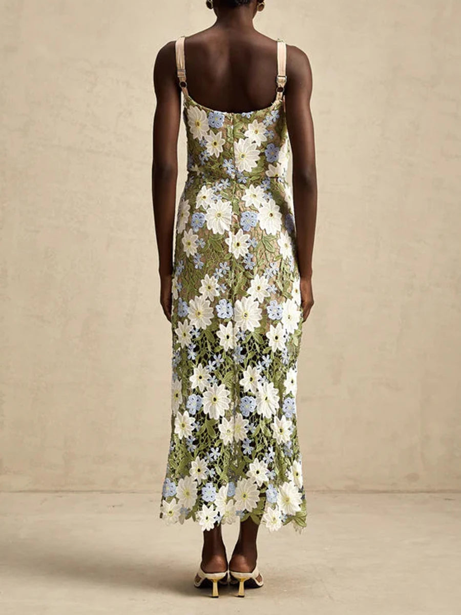 Colorblock Slimming Fashion Midi Dresses for Women Square Neck Sleeveless Patchwork Applique Dress Female Clothing