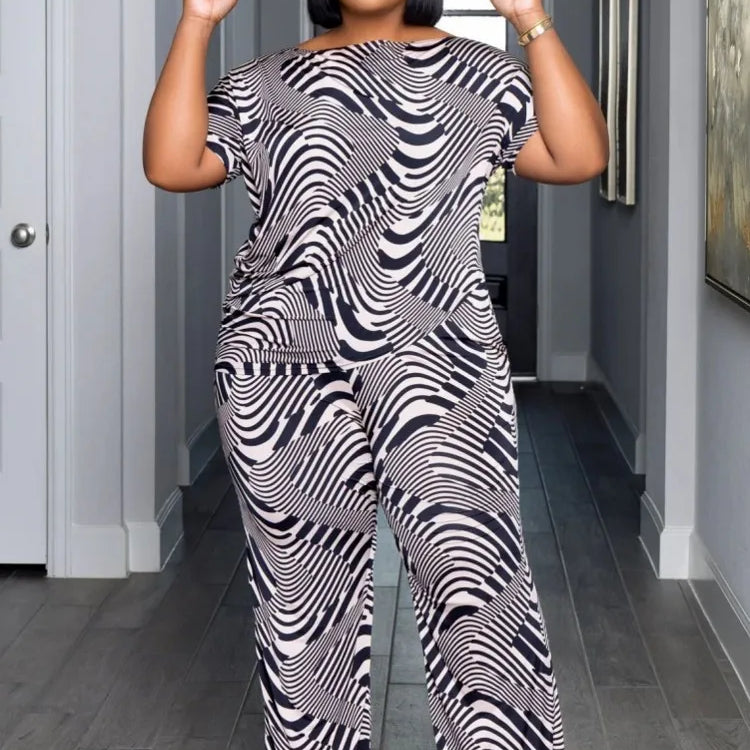 2 Piece Women Sets 2024 Plus Size Summer Matching Sets Print Two Pieces Sets Top Pants Suits Outfits Clothing
