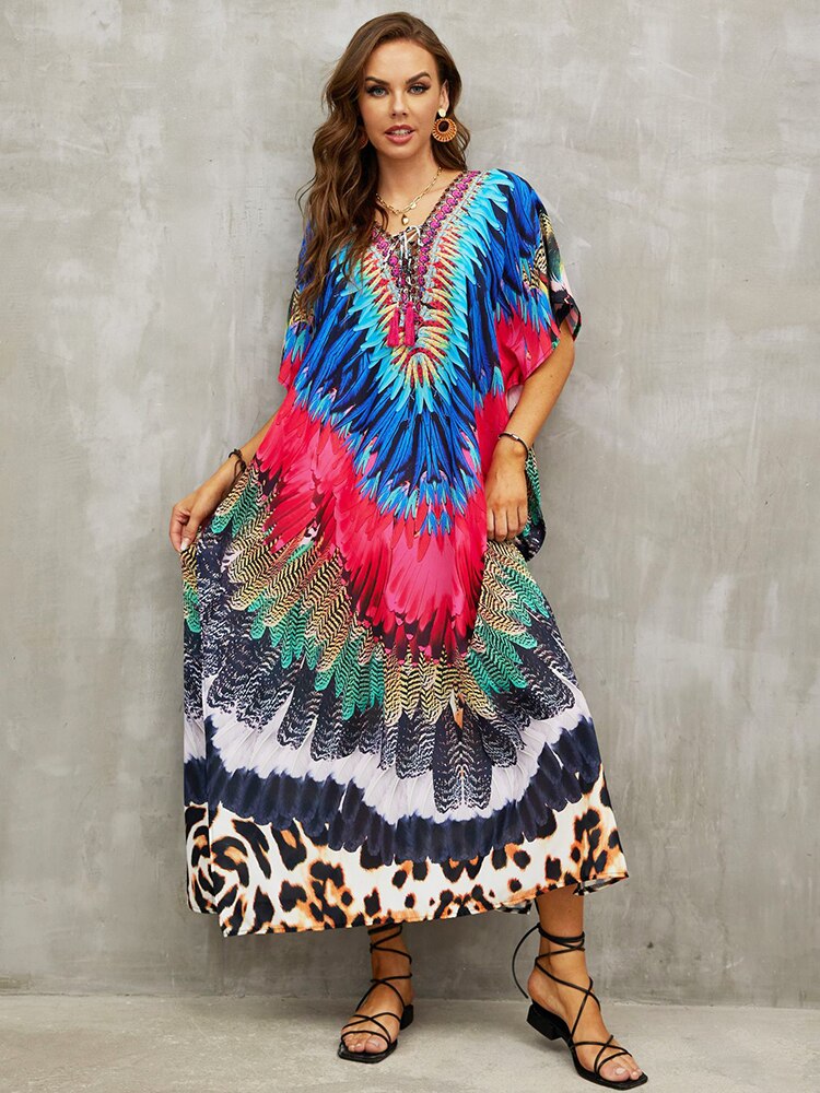 Plus Size Beach Cover Up Robe Plage Pareo Long Dress Summer Beachwear Swimsuit Cover Up Tunic For Beach Kaftan Dress Color 28 One Size