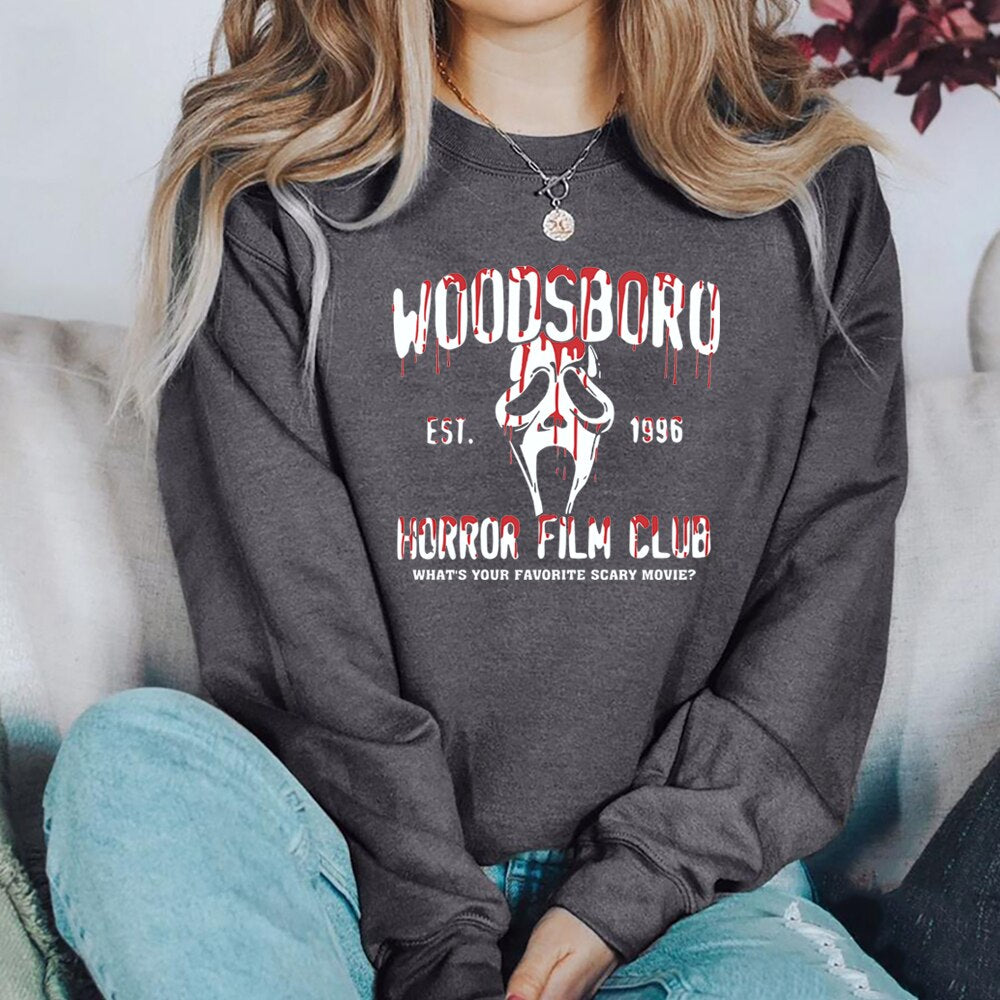 Scream Movie Woodsboro High Sweatshirt Ghostface Graphic Sweater Horror Film Club Halloween Crewneck Sweatshirts Hipster Tops