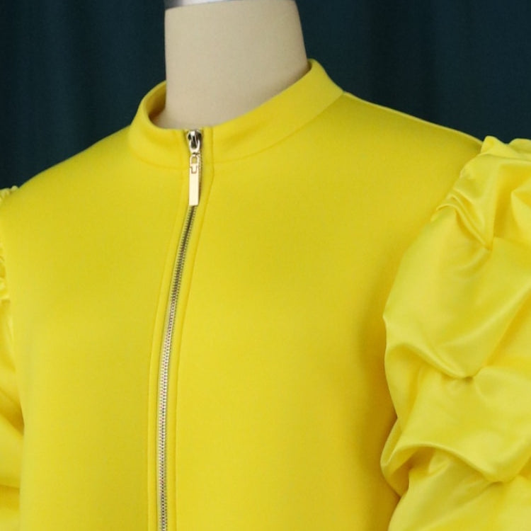 Trendy Fall Winter 2024 Mini Shift Dress Women High Neck Puff Sleeve Zipper Tunic Dress Retro Vintage Party Club Events Wear 4XL