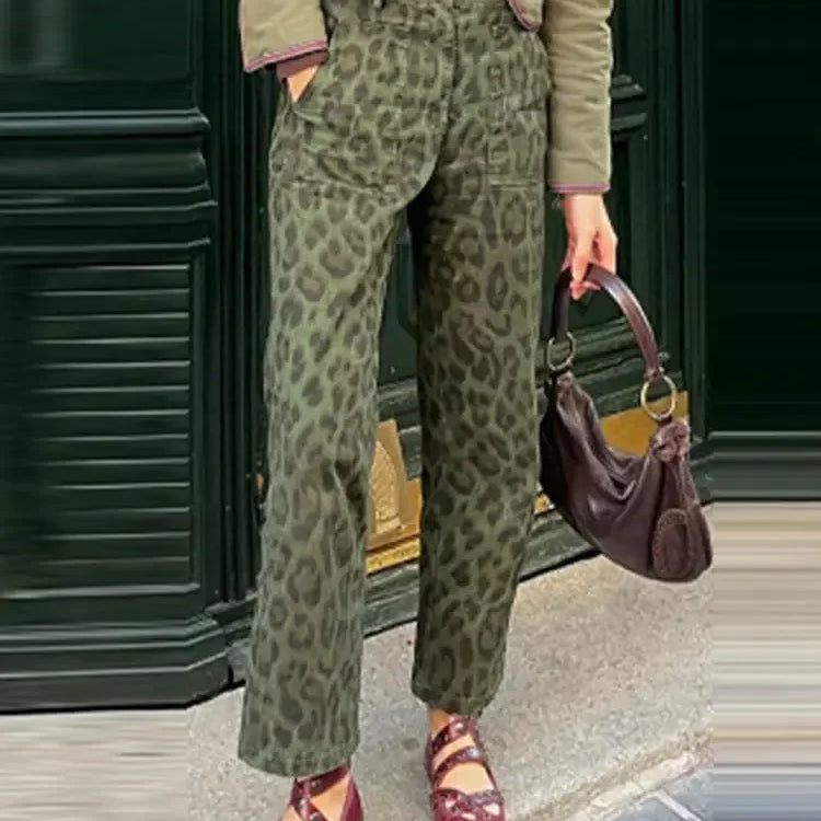 Women Fashion Print Trousers Two-piece Suit Embroidery Long-sleeved Coat High Waist Pants Sets Spring Casual Lady Outfit Pants