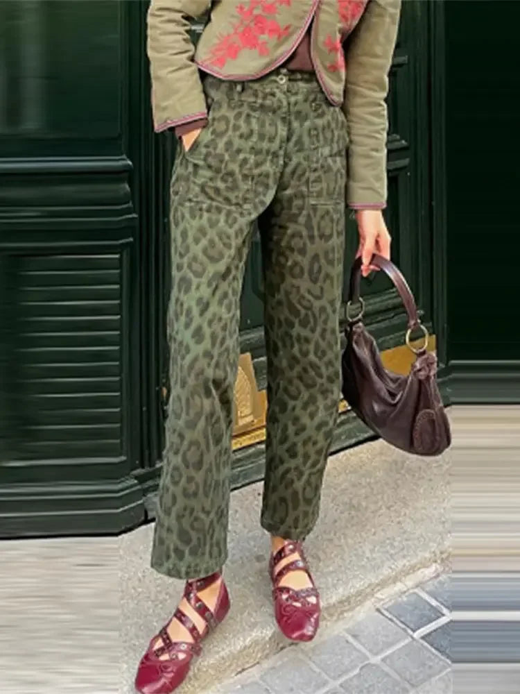 Women Fashion Print Trousers Two-piece Suit Embroidery Long-sleeved Coat High Waist Pants Sets Spring Casual Lady Outfit Pants