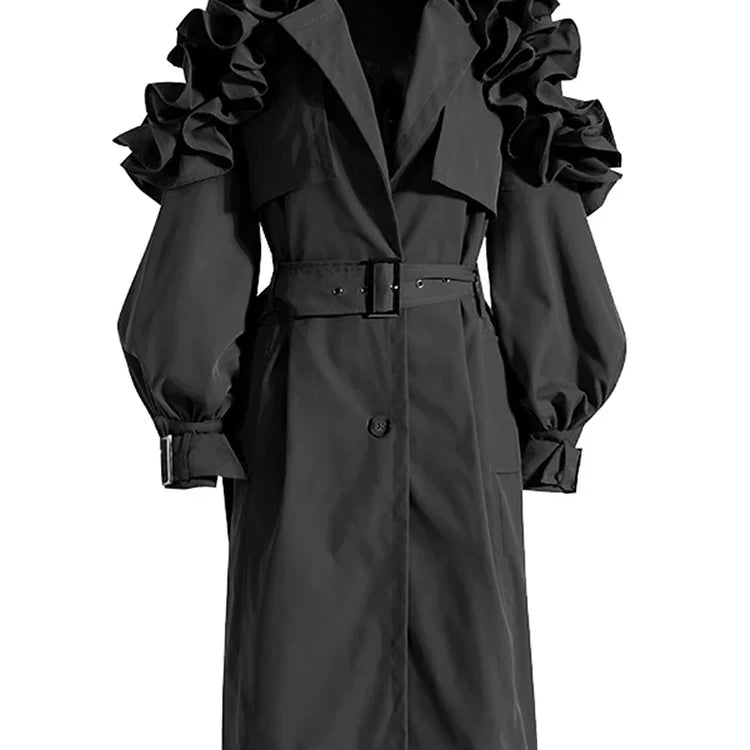 Lautaro Spring Autumn Long Black Khaki Trench Coat for Women Belt Elegant Chic Stylish Luxury Designer Clothes Runway Fashion Black