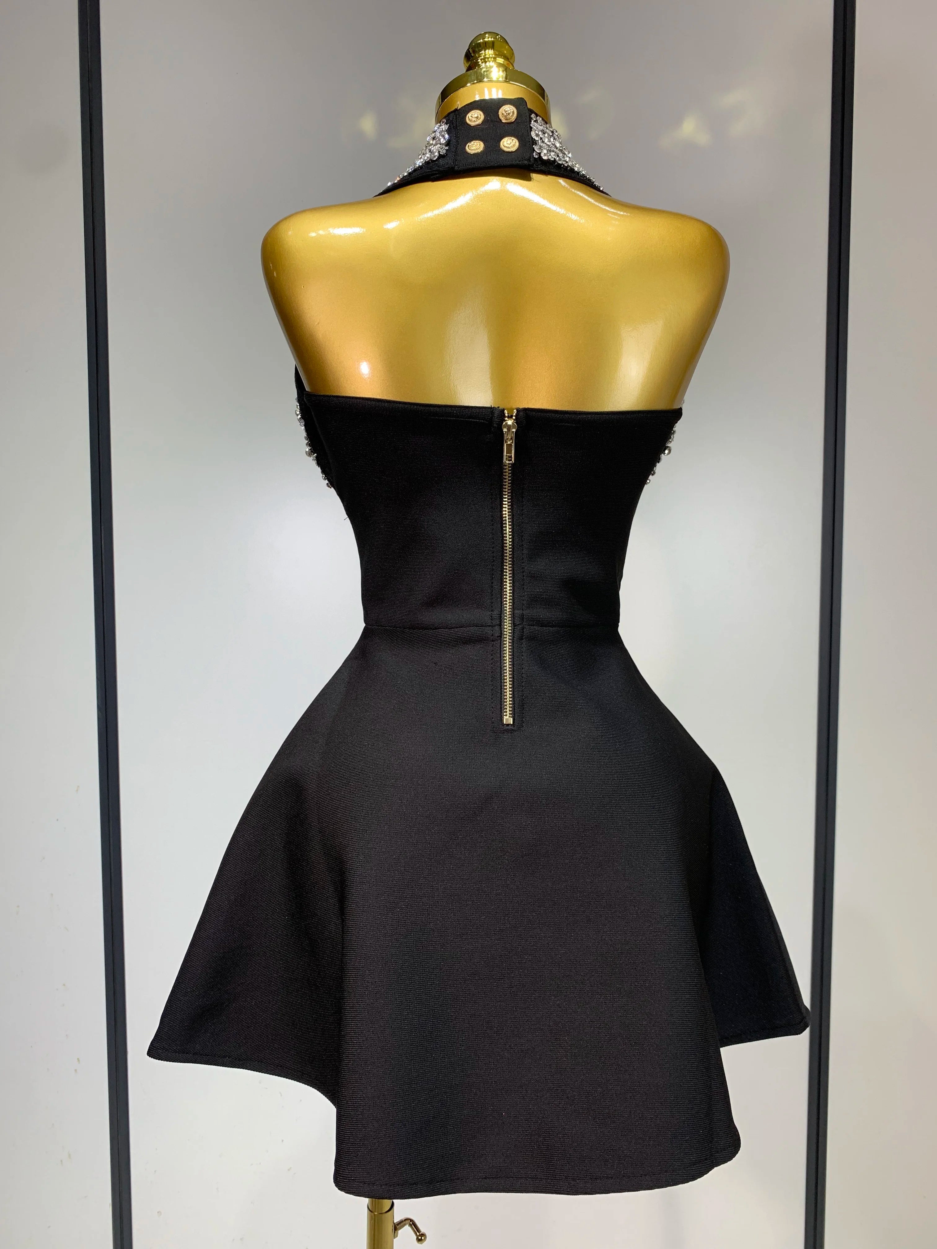 Fashion Women Luxury Party Dress Halter Sleeveless Backless Sparkly Rhinestone Bandage Dresses 2025 Elegant Evening Club Wear