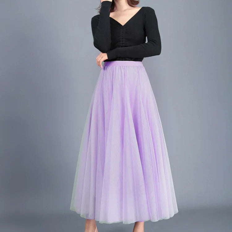 Jielur Skirts Womens Autumn 3 Layers Princess Tulle Mesh Pleated Skirt Saia Female Jupe Summer Tutu Skirts Faldas Mujer Moda Light purple One Size