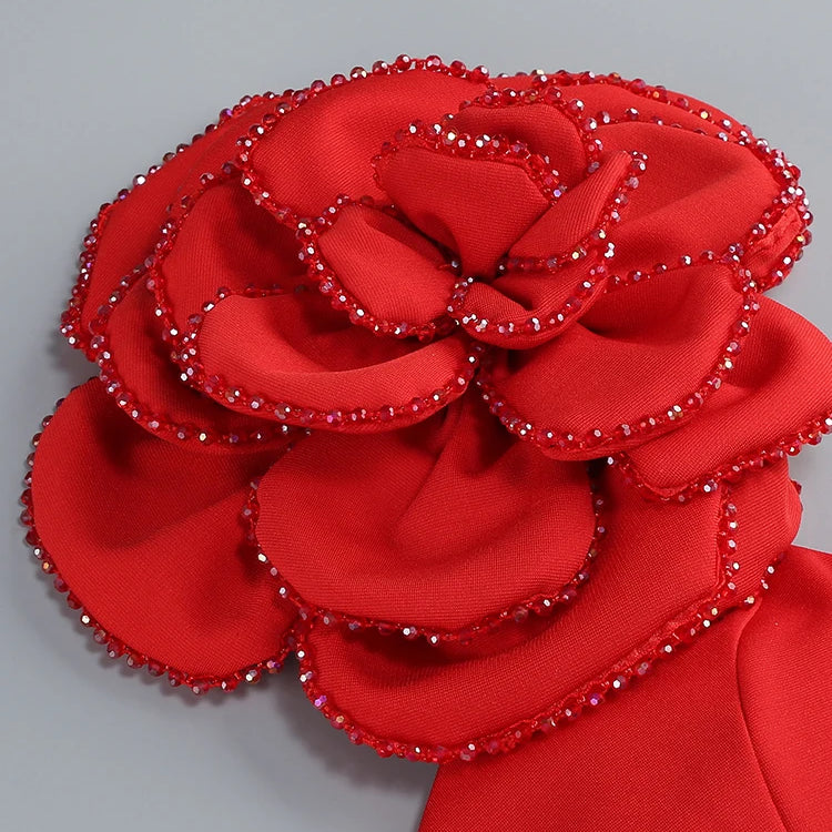 Sexy One Shoulder Diamond Flower Patchwork V Neck Backless Ankle Length Bodycon Long Dresses Evening Party Gown