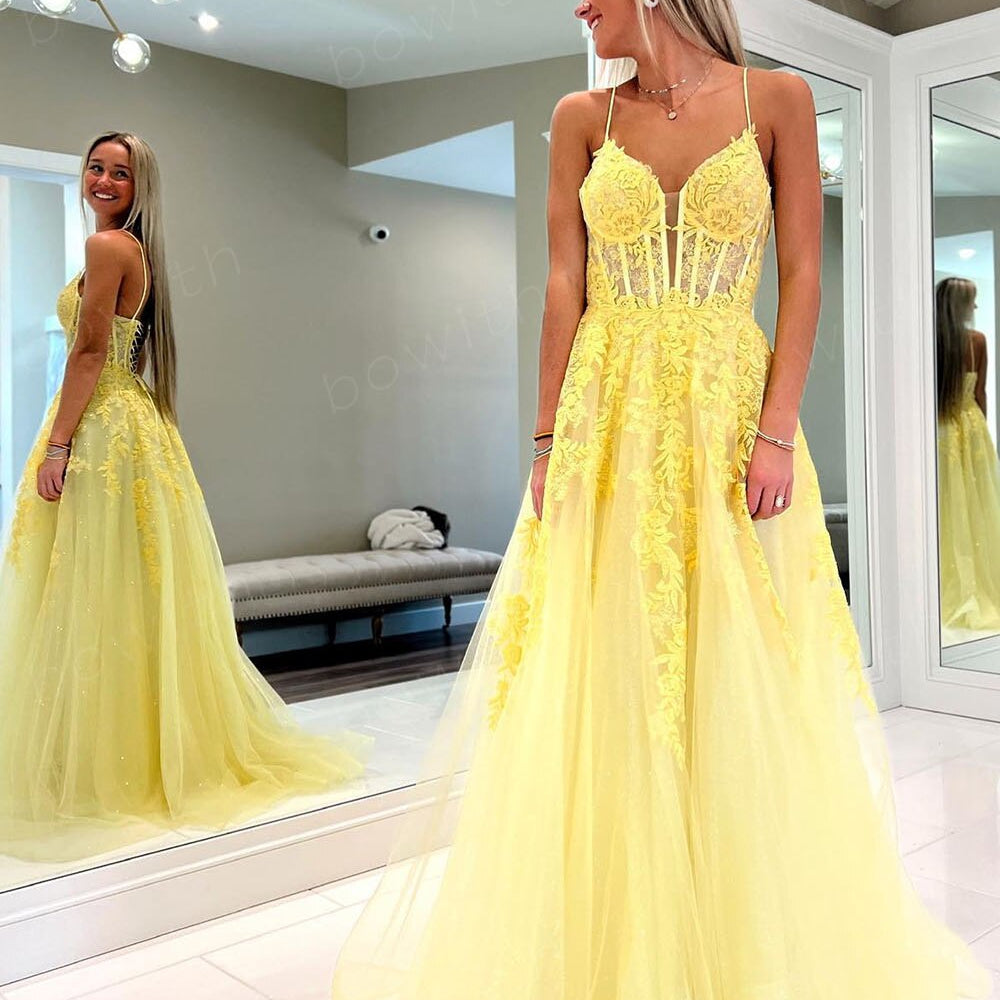 Bowith Applique Prom Dresses Long Graduation Dresses for Women Lace Up Evening Gown vestidos de cóctel