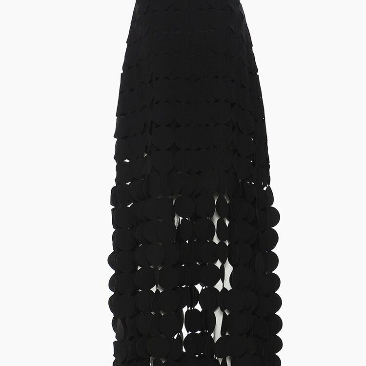 [EAM] High Waist Black Hollow Out Tassels Long Slit Elegant Half-body Skirt Women Fashion Tide New Spring Autumn 2024 1DE9035
