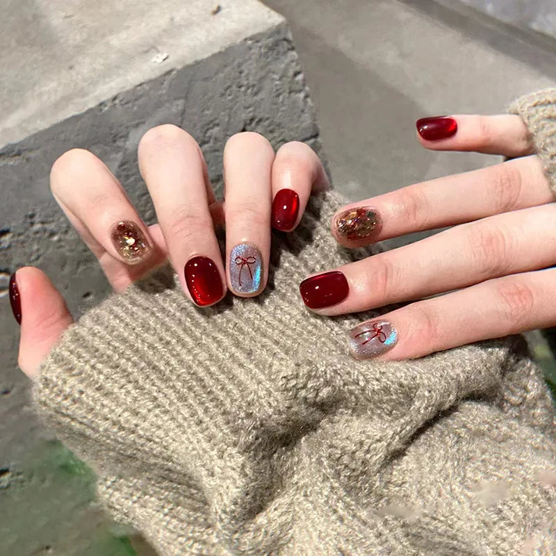 24Pcs Short False Nails with Shimmery Powder Ballet Nail Art Full Cover French Sheer Wearable Nail Manicure Tips for Girls Daily 45