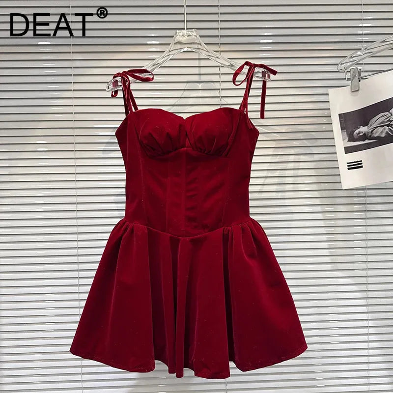 Winter New Elegant Fashion Bow Tie Velvet Waist-Cinching Strap Dress For Women Backless Dresses Female 11A07742