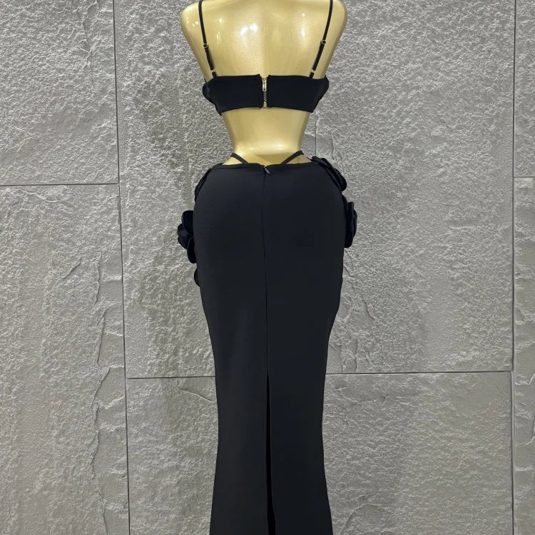 Hot Sale Women Sexy Strap Florlas 2 Pieces Bodycon Long Bandage Dress Nightclub Party Bar Singer Celebrate Birthday Outfit