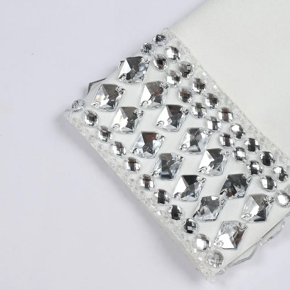 2025 Women's Light Luxury Nail Bead Bandage Short Skirt Set O-neck Long Sleeve Short cardigan Coat+Mini Skirt Two Piece Set