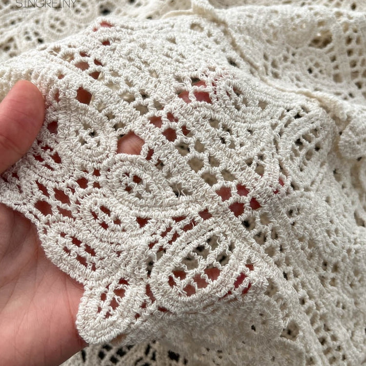 SINGREINY Loose Knit Long Dress Women V Neck Solid Hollow Out Design Retro Fashion 2024 Ladies Y2K Casual Summer Beach Dresses