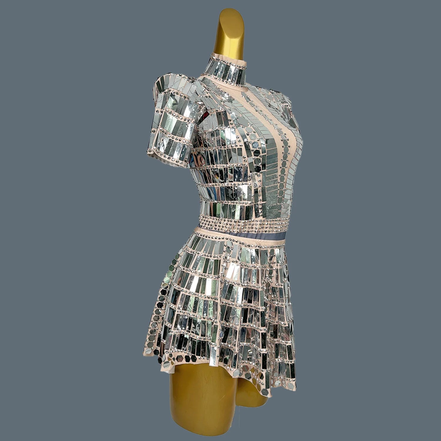 Women's Stage Show Bodysuit Mini Skirt 2Pcs Set Nightclub Dance Costume Birthday Party Shine Sequins Singer Wear Lianghuanghuang