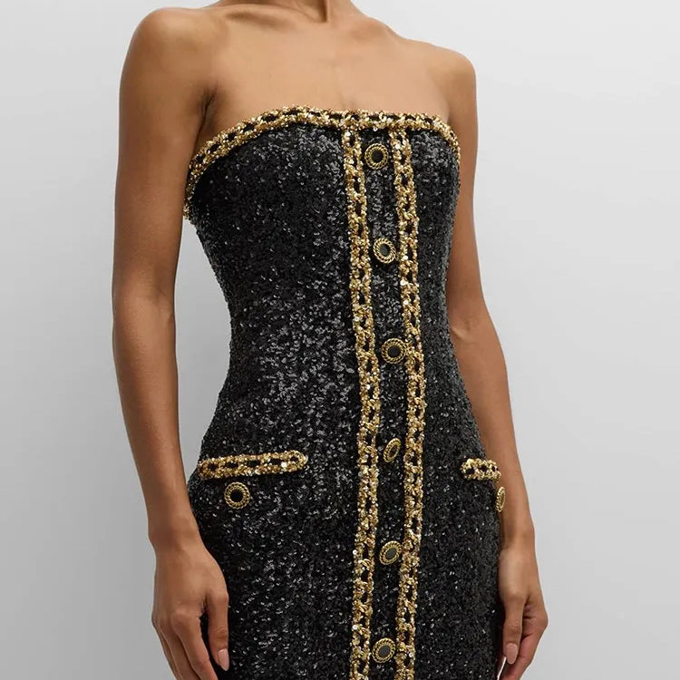 Hit Color Sexy Dresses For Women Strapless Sleeveless High Waist Slimming Patchwork Button Dress Female Fashion New