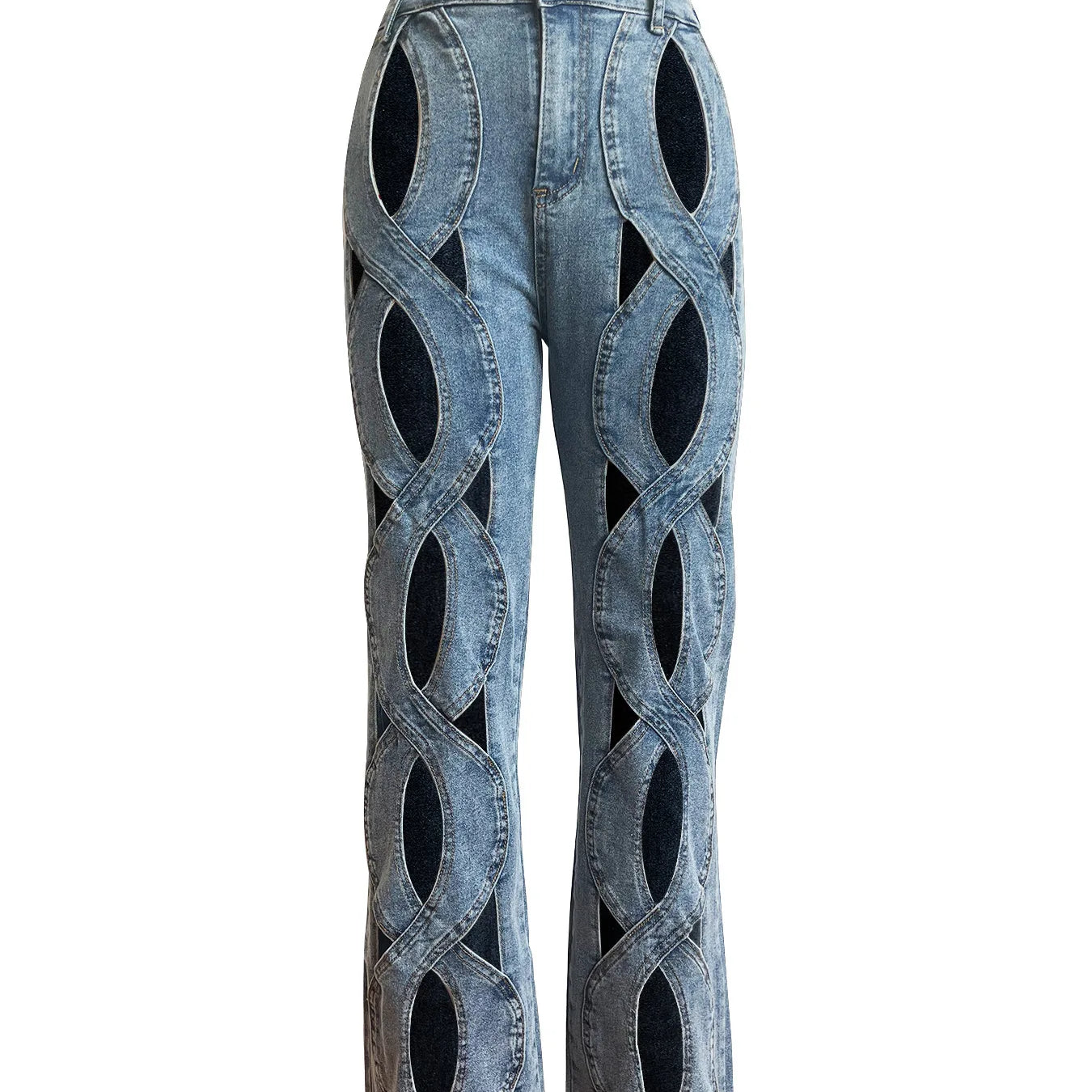 Women Vintage Cutout Hollow Out Criss Cross Straight Denim Pants 2024 Fashion INS High Waist Wide Leg Jeans Trousers