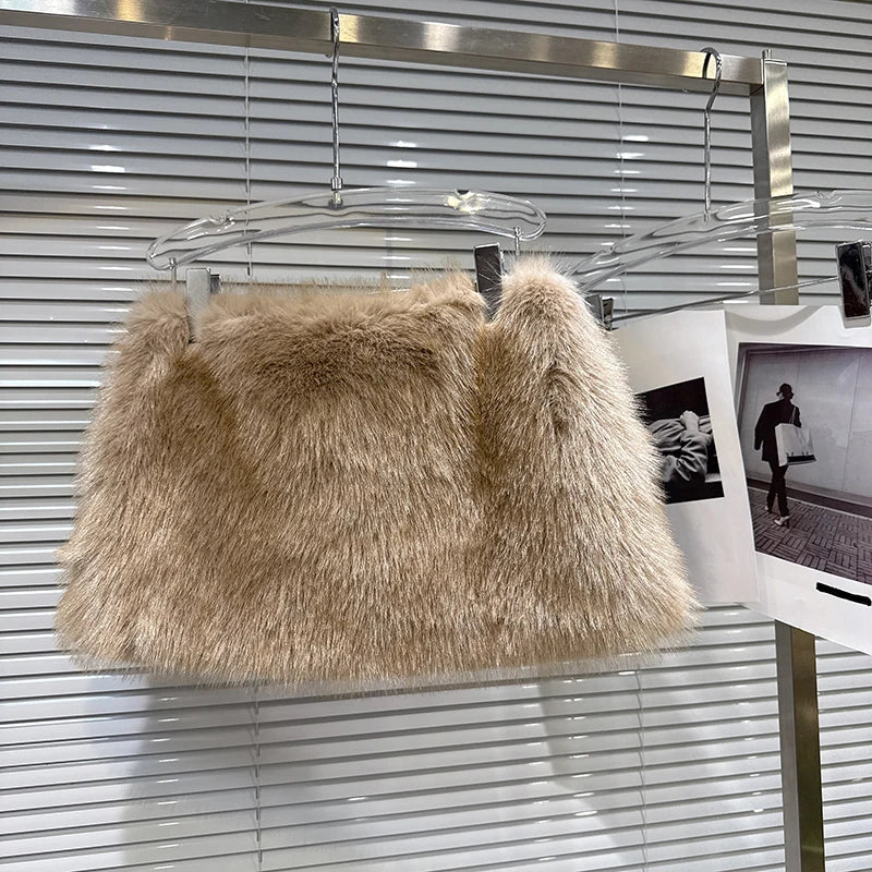 Winter New Fashionable Faux Fur Furry Short Skirt For Women High Waist A-line Wrapped Hip Mini Skirts Female 11A07678