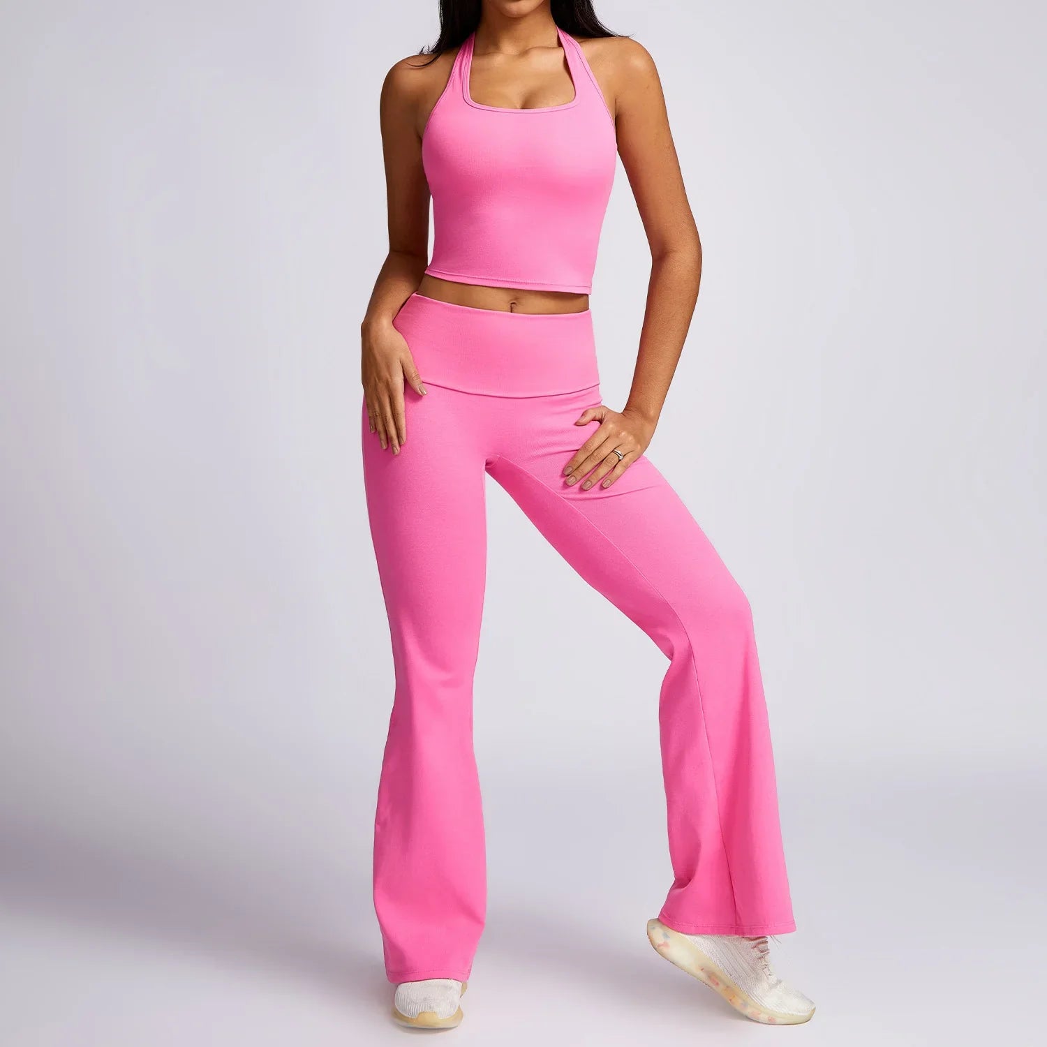 New Yoga Set Workout Clothes Fitness Suits Sports Bra High Waist Leggings 2 Piece Women High Stretch Gym Outfit rose pink-3