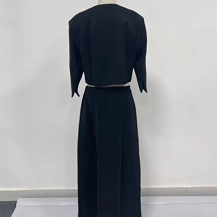 Colorblock Chic Two Piece Sets For Women O Neck Half Sleeve Coat High Waist Skirt Elegant Set Female Fashion Style