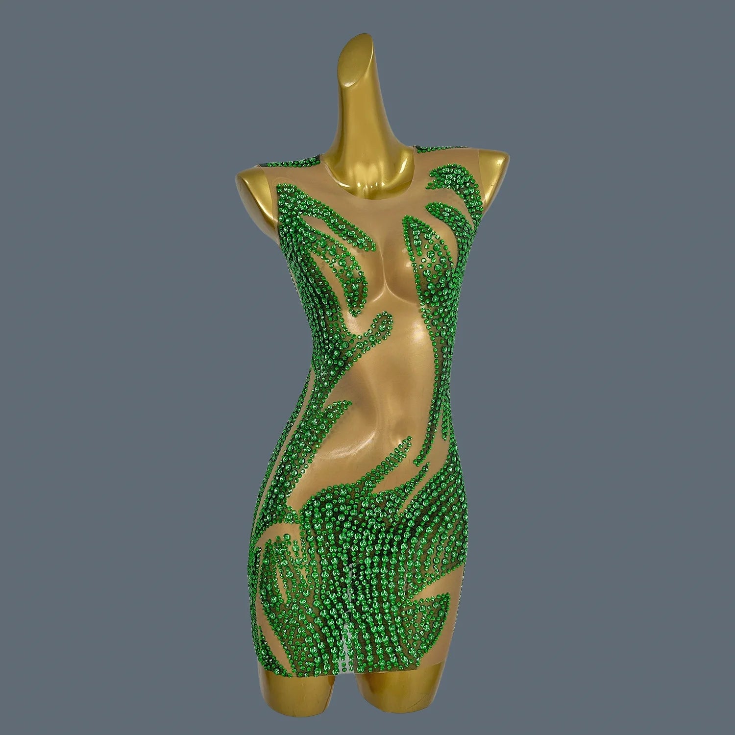 Sparkly Gold Rhinestones Short Prom Dress Women Sexy See Through Party Celebrate Birthday Dress Photography Stage Costume Lvyi Green Stone