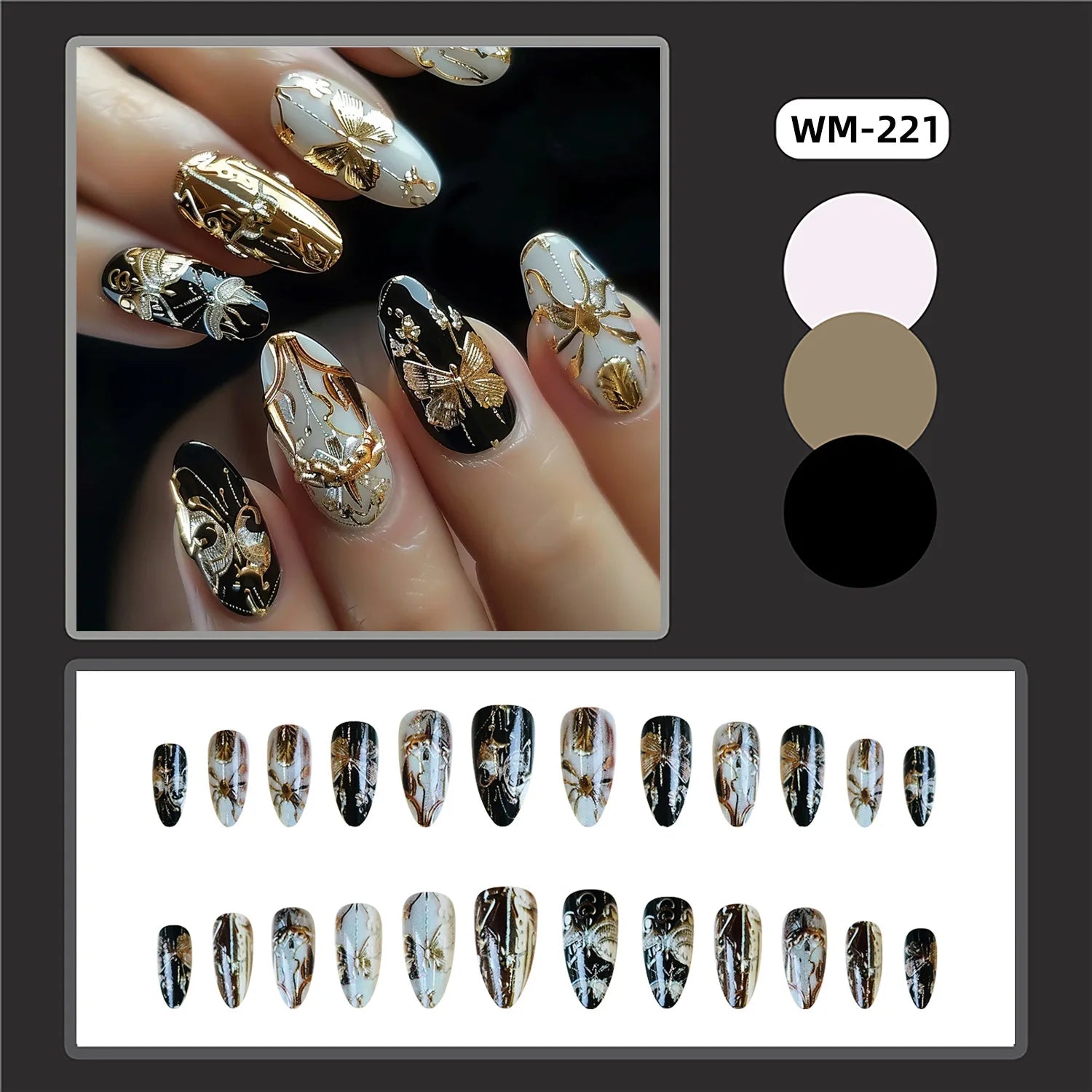 24pcs Classical Flowers Press on Nails Watercolor Butterflys Flowers Print False Nails Wearable Spicy Girls Fake Nails for Women 1