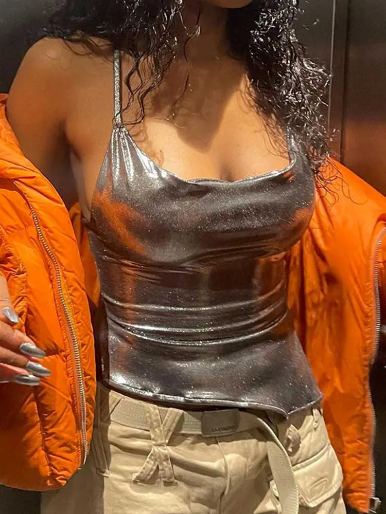 Solid Color Shiny Bodycon Sexy Style Vest Top New Summer Ladies Camisole Casual Basic