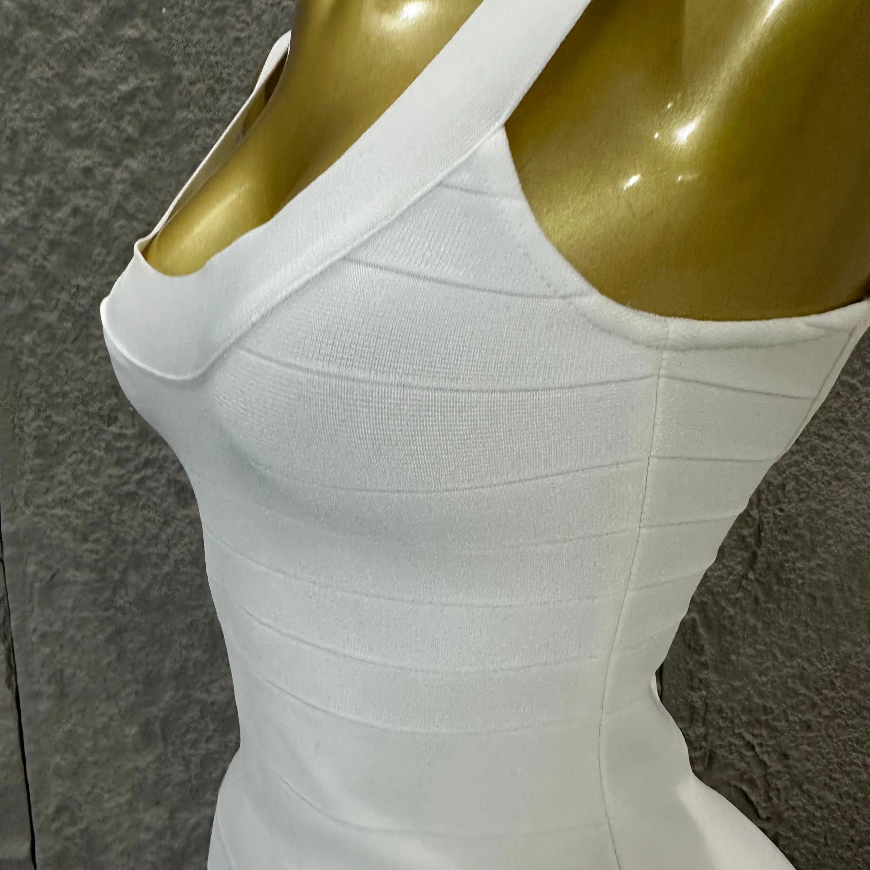 Elegant White Bandage Mini Dress Women Sexy Scoop Neck Sleeveless Bodycon Evening Party Cocktail Party Costume