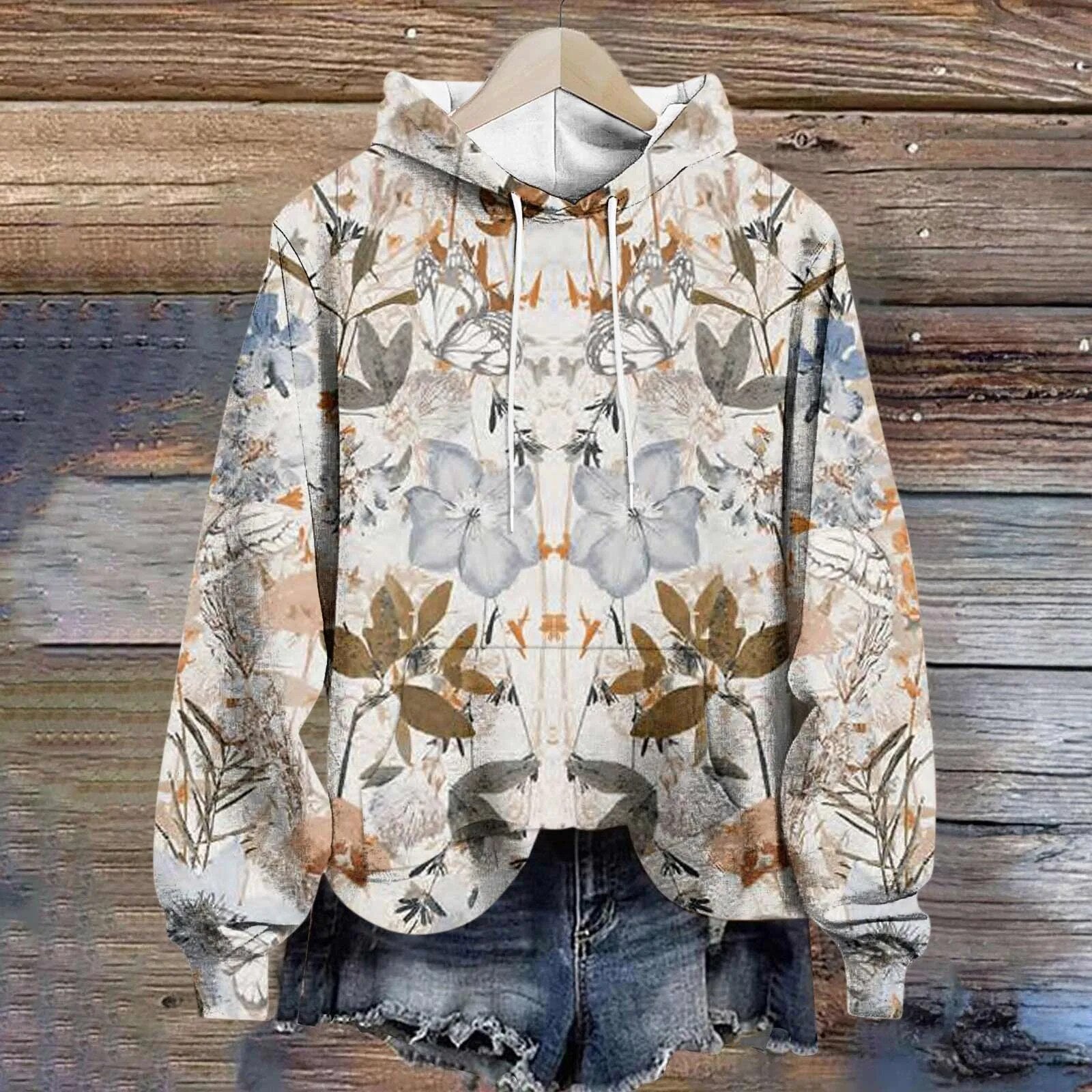 Women'S Sweatshirt Unique Hooded Women Pullover Winter 2024 Casual Long Sleeves Print Women Sweatshirts 빅사이즈 여성의류 Multicolor