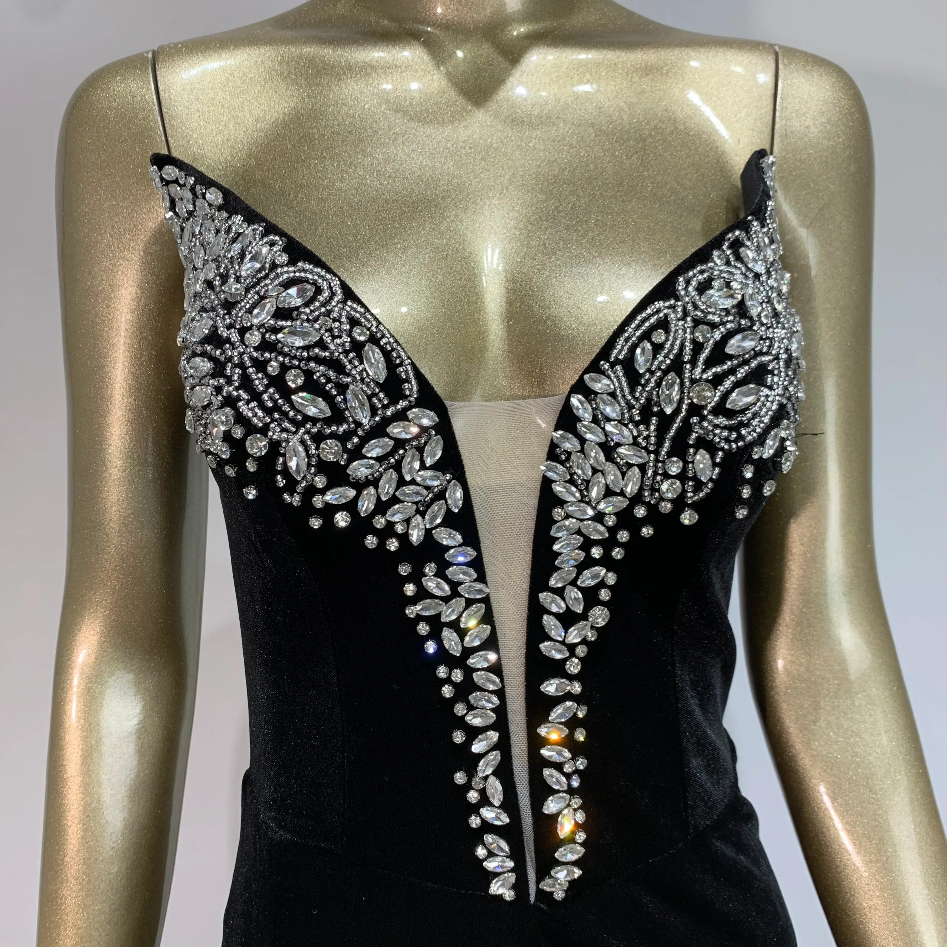 Sexy Strapless Backless Beading Diamonds Black Maxi Long Women Celebrity Dress Elegant Party Evening Stage Vestido