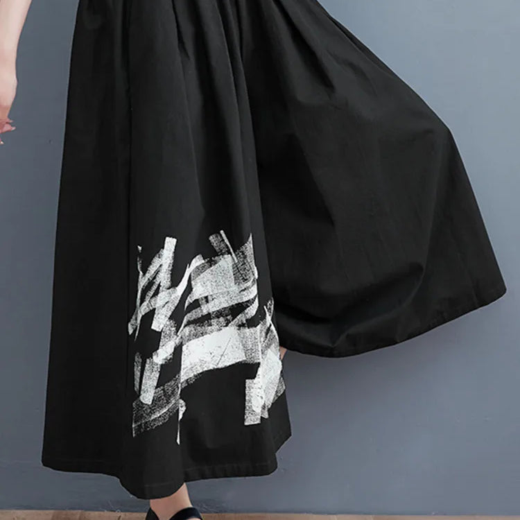 Japan Yamamoto Dark Style Black Summer Wide Leg Pants Print Fashion Women High Waist Casual Pants Culotte