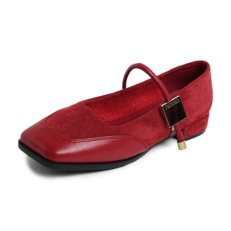 2024 New Women's Low Heel Square Toe Pumps - Fashion Office Work Shoes Spring/Autumn Comfort Slip-On Flats wine red