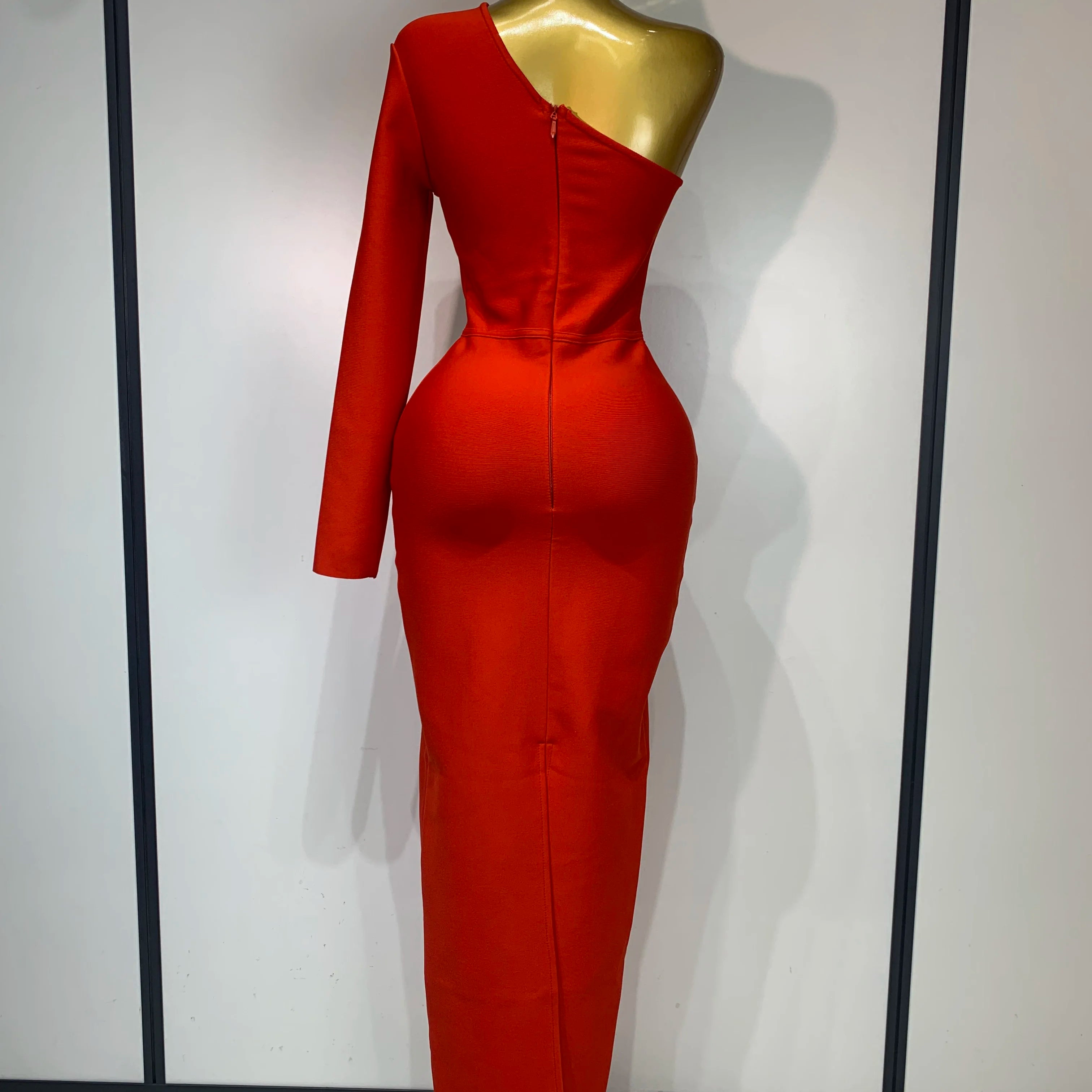 Women Sexy One Shoulder Cut Out Red Bodycon Bandage Dresses Elegant Luxury Birthday Nightclub Celebrity Evening Party Gowns